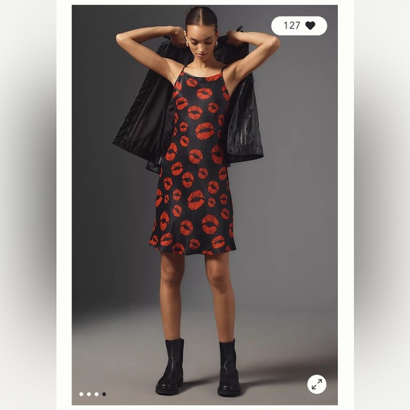 NWT Anthropologie Black and Red Lip Print Dress - Picture 2 of 4